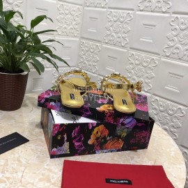 Dolce Gabbana Diamond Sheepskin Flat Heel Sandals For Women Gold