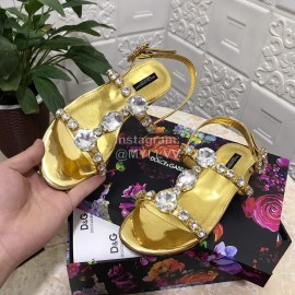 Dolce Gabbana Diamond Sheepskin Flat Heel Sandals For Women Gold