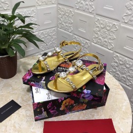 Dolce Gabbana Diamond Sheepskin Flat Heel Sandals For Women Gold