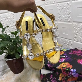 Dolce Gabbana Diamond Sheepskin Flat Heel Sandals For Women Gold