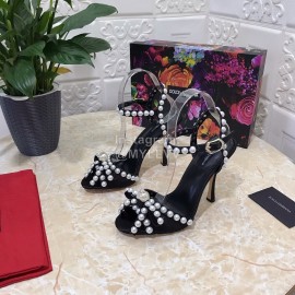 Dolce Gabbana Pearl Sheepskin High Heel Sandals For Women Black