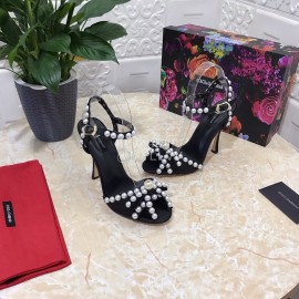 Dolce Gabbana Pearl Sheepskin High Heel Sandals For Women Black