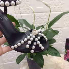 Dolce Gabbana Pearl Sheepskin High Heel Sandals For Women Black