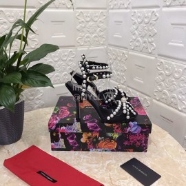 Dolce Gabbana Pearl Sheepskin High Heel Sandals For Women Black