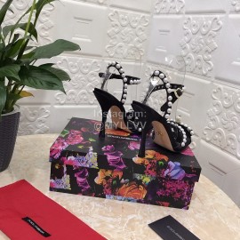 Dolce Gabbana Pearl Sheepskin High Heel Sandals For Women Black