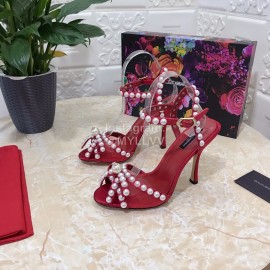 Dolce Gabbana Pearl Sheepskin High Heel Sandals For Women Red