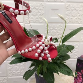 Dolce Gabbana Pearl Sheepskin High Heel Sandals For Women Red