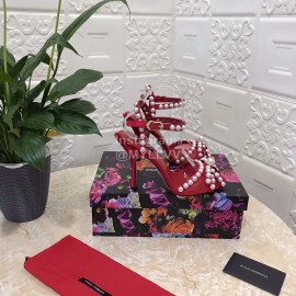 Dolce Gabbana Pearl Sheepskin High Heel Sandals For Women Red