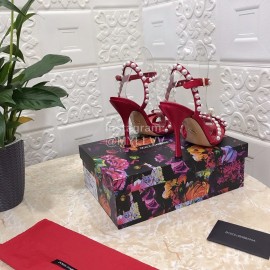 Dolce Gabbana Pearl Sheepskin High Heel Sandals For Women Red