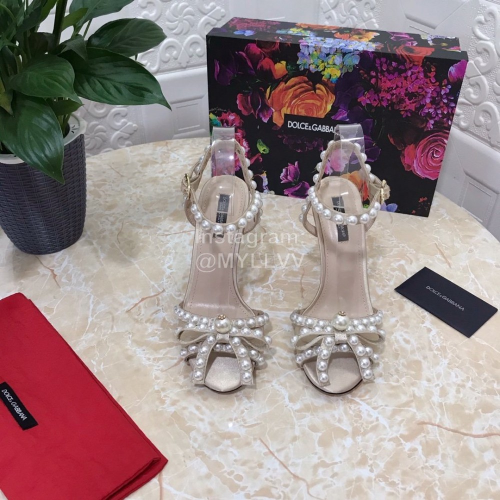 Dolce Gabbana Pearl Sheepskin High Heel Sandals For Women Apricot