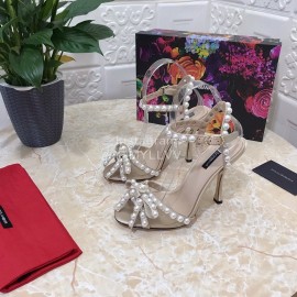 Dolce Gabbana Pearl Sheepskin High Heel Sandals For Women Apricot