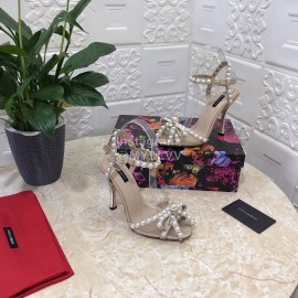 Dolce Gabbana Pearl Sheepskin High Heel Sandals For Women Apricot