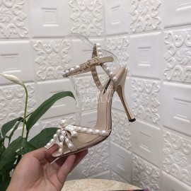 Dolce Gabbana Pearl Sheepskin High Heel Sandals For Women Apricot