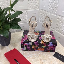 Dolce Gabbana Pearl Sheepskin High Heel Sandals For Women Apricot