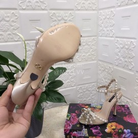 Dolce Gabbana Pearl Sheepskin High Heel Sandals For Women Apricot