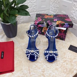 Dolce Gabbana Pearl Sheepskin High Heel Sandals For Women Blue