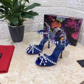 Dolce Gabbana Pearl Sheepskin High Heel Sandals For Women Blue