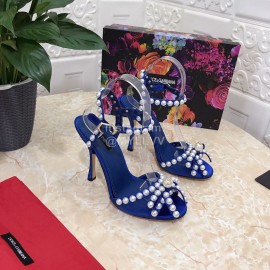 Dolce Gabbana Pearl Sheepskin High Heel Sandals For Women Blue