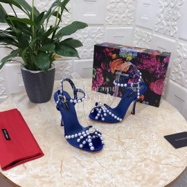 Dolce Gabbana Pearl Sheepskin High Heel Sandals For Women Blue