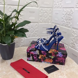 Dolce Gabbana Pearl Sheepskin High Heel Sandals For Women Blue