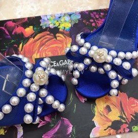 Dolce Gabbana Pearl Sheepskin High Heel Sandals For Women Blue