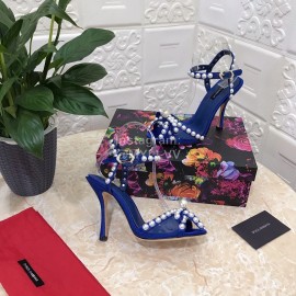 Dolce Gabbana Pearl Sheepskin High Heel Sandals For Women Blue