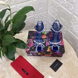 Dolce Gabbana Pearl Sheepskin High Heel Sandals For Women Blue