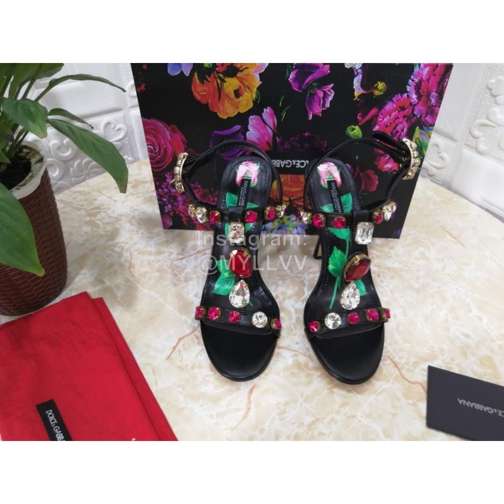 Dolce Gabbana Diamond Sheepskin High Heel Sandals For Women Black