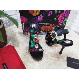 Dolce Gabbana Diamond Sheepskin High Heel Sandals For Women Black