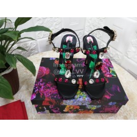 Dolce Gabbana Diamond Sheepskin High Heel Sandals For Women Black