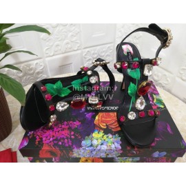 Dolce Gabbana Diamond Sheepskin High Heel Sandals For Women Black