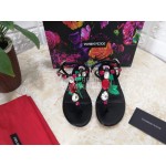 Dolce Gabbana Diamond Sheepskin Flat Heel Sandals For Women Black