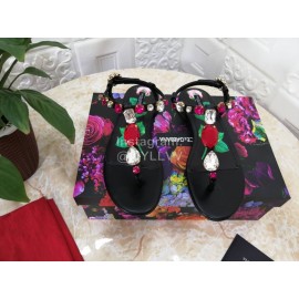 Dolce Gabbana Diamond Sheepskin Flat Heel Sandals For Women Black