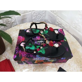 Dolce Gabbana Diamond Sheepskin Flat Heel Sandals For Women Black