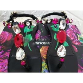 Dolce Gabbana Diamond Sheepskin Flat Heel Sandals For Women Black