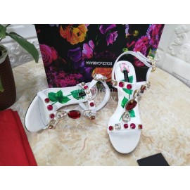 Dolce Gabbana Diamond Sheepskin High Heel Sandals For Women White