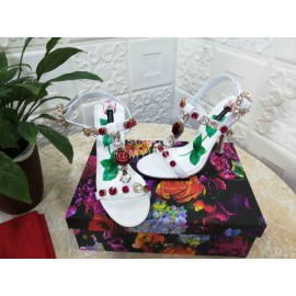 Dolce Gabbana Diamond Sheepskin High Heel Sandals For Women White