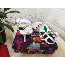 Dolce Gabbana Diamond Sheepskin High Heel Sandals For Women White