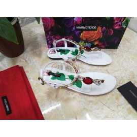 Dolce Gabbana Diamond Sheepskin Flat Heel Sandals For Women White