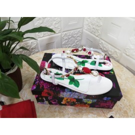 Dolce Gabbana Diamond Sheepskin Flat Heel Sandals For Women White