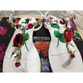 Dolce Gabbana Diamond Sheepskin Flat Heel Sandals For Women White