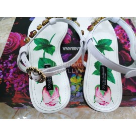 Dolce Gabbana Diamond Sheepskin Flat Heel Sandals For Women White