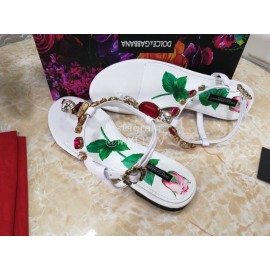 Dolce Gabbana Diamond Sheepskin Flat Heel Sandals For Women White