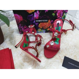Dolce Gabbana Diamond Sheepskin High Heel Sandals For Women Red