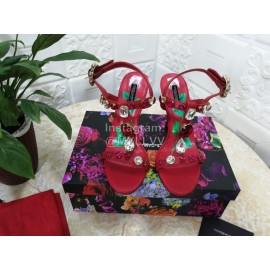 Dolce Gabbana Diamond Sheepskin High Heel Sandals For Women Red