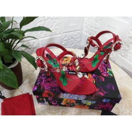 Dolce Gabbana Diamond Sheepskin High Heel Sandals For Women Red