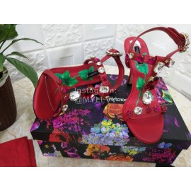 Dolce Gabbana Diamond Sheepskin High Heel Sandals For Women Red