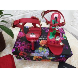 Dolce Gabbana Diamond Sheepskin High Heel Sandals For Women Red