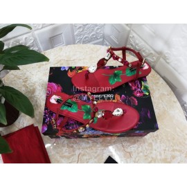 Dolce Gabbana Diamond Sheepskin Flat Heel Sandals For Women Red