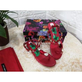 Dolce Gabbana Diamond Sheepskin Flat Heel Sandals For Women Red